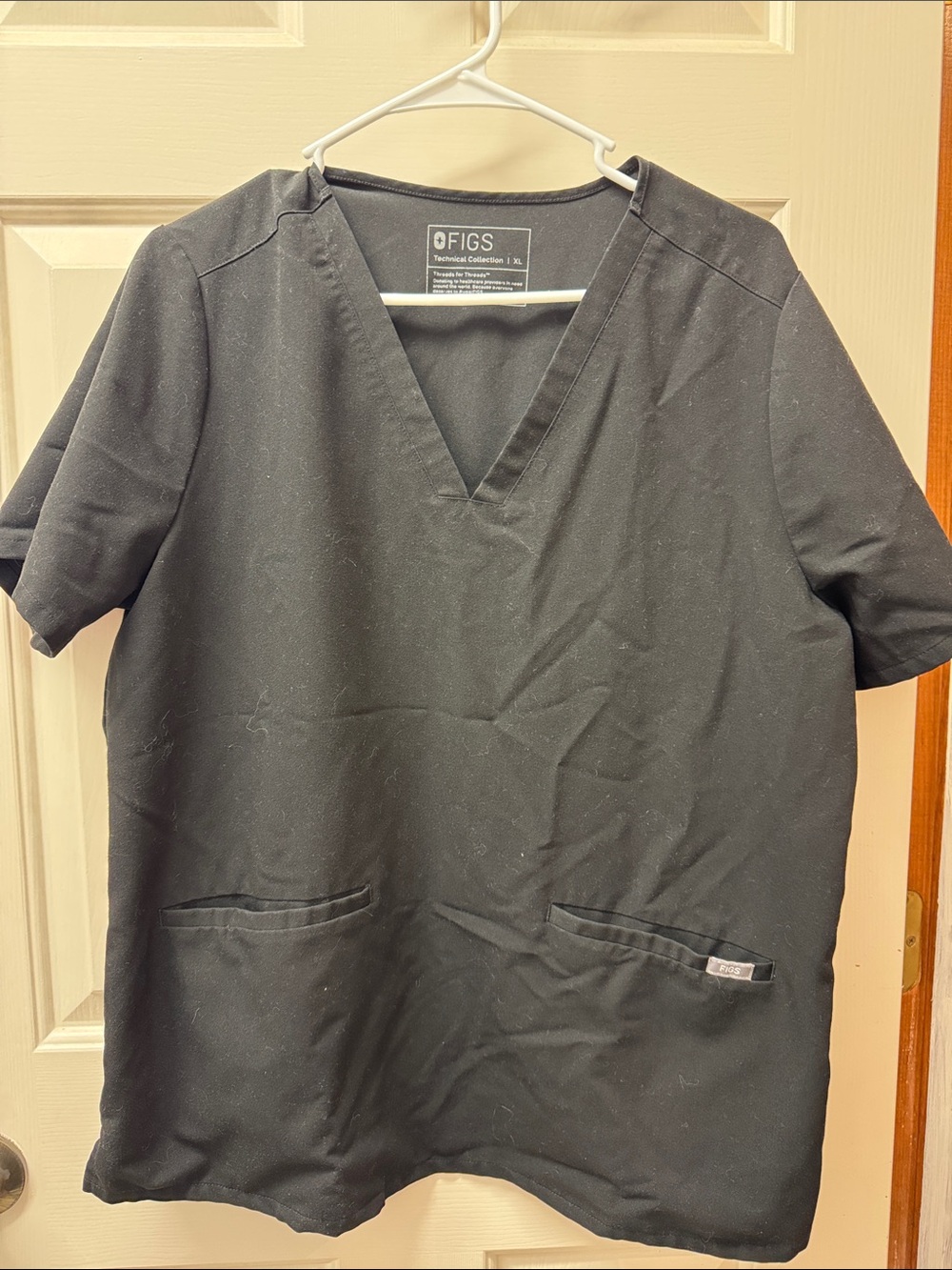Figs Black V-Neck Medical Scrub Top